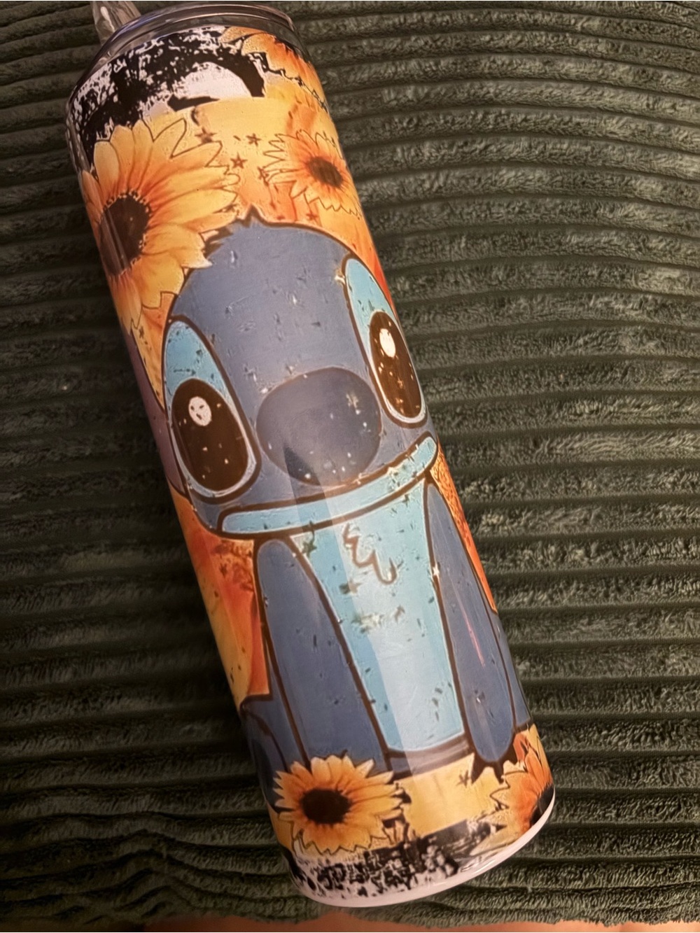 Blue Stitch Sunflower Stainless Tumbler, NEW! Handmade/custom